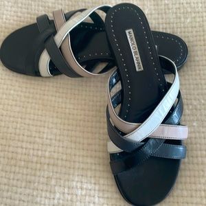 Manolo Blahnik flat sandals, black, white and beige, wear with everything!